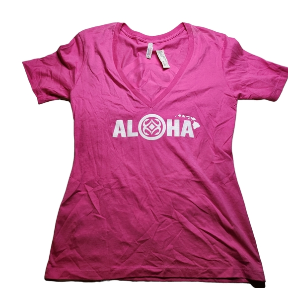 Maui Hawaiian Tops - NWT Women's Hawaii Pink Vneck Short Sleeve Tshirt Size 2XL C58